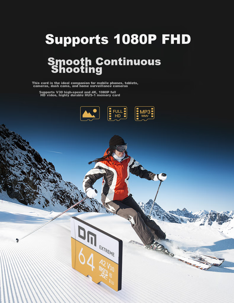 Карта памяти DM Gold Card A2 V30, 64 ГБ, TF (MicroSD), для игровых телефонов, видеорегистраторов, камер наблюдения, высокоскоростная внутренняя карта памяти