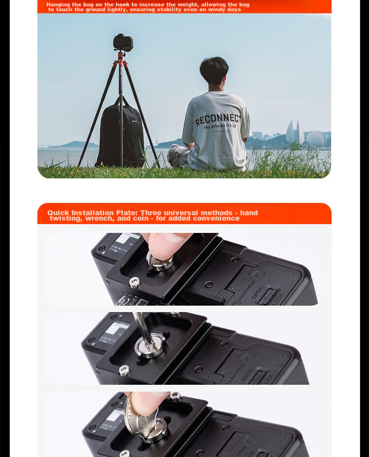 Штатив Fotopro Air 3 Dual Panoramic из углеродного волокна для беззеркальных и зеркальных фото- и видеокамер, цвет "Пламенный оранжевый"