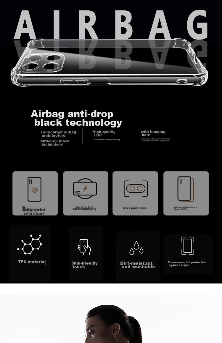 Чехол ESCASE для Honor X30i, противоударный с подушками безопасности, прозрачный белый, с отверстием для шнурка