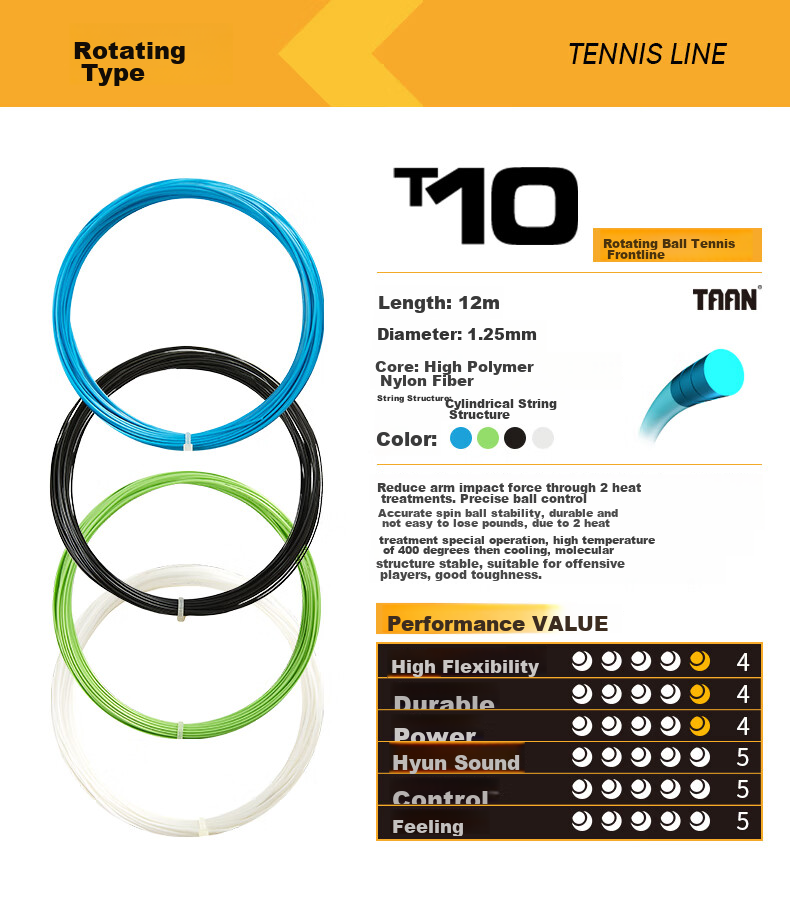 Струны для тенниса Taan T10 Apple Green, полиэстер, 12 м, 1.25 мм