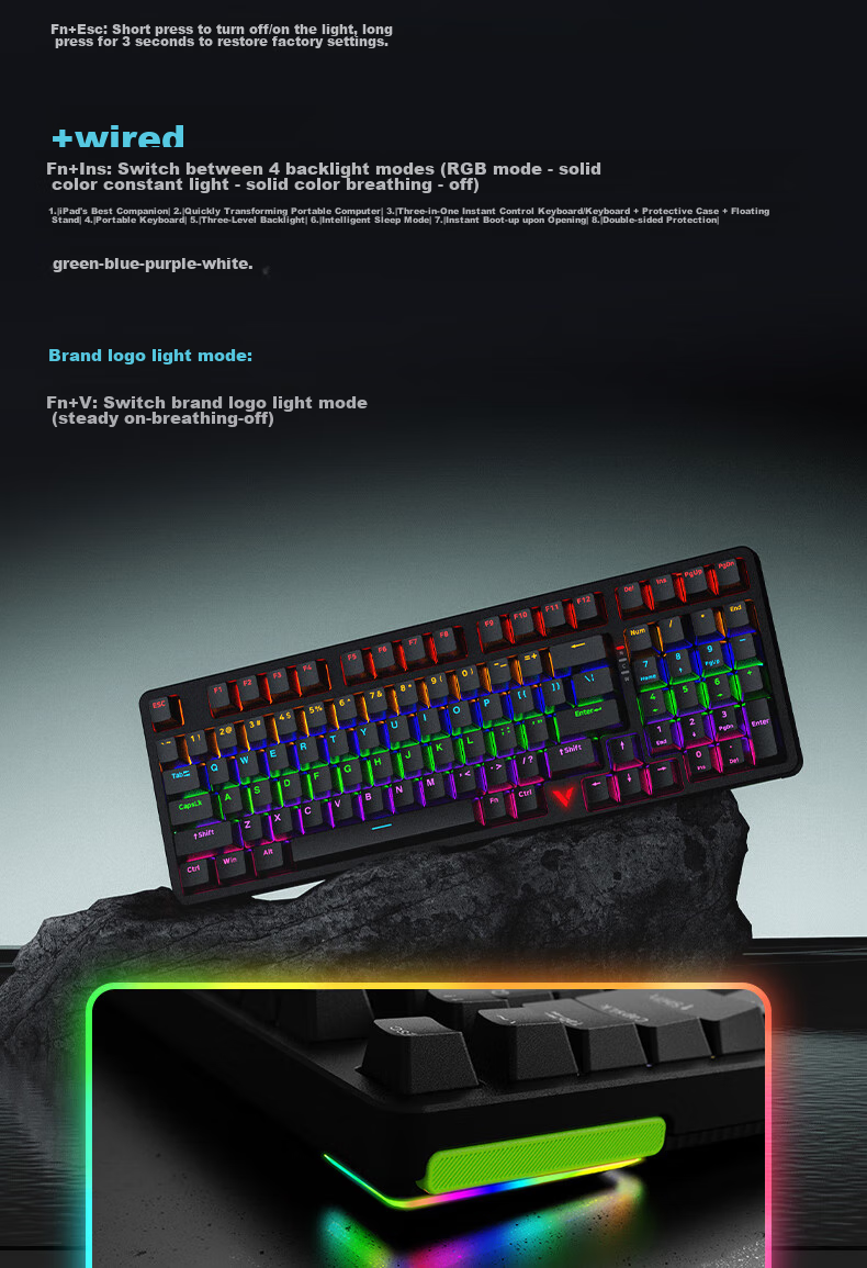 Механическая клавиатура Rapoo V500PRO-98, проводная, RGB подсветка, черная