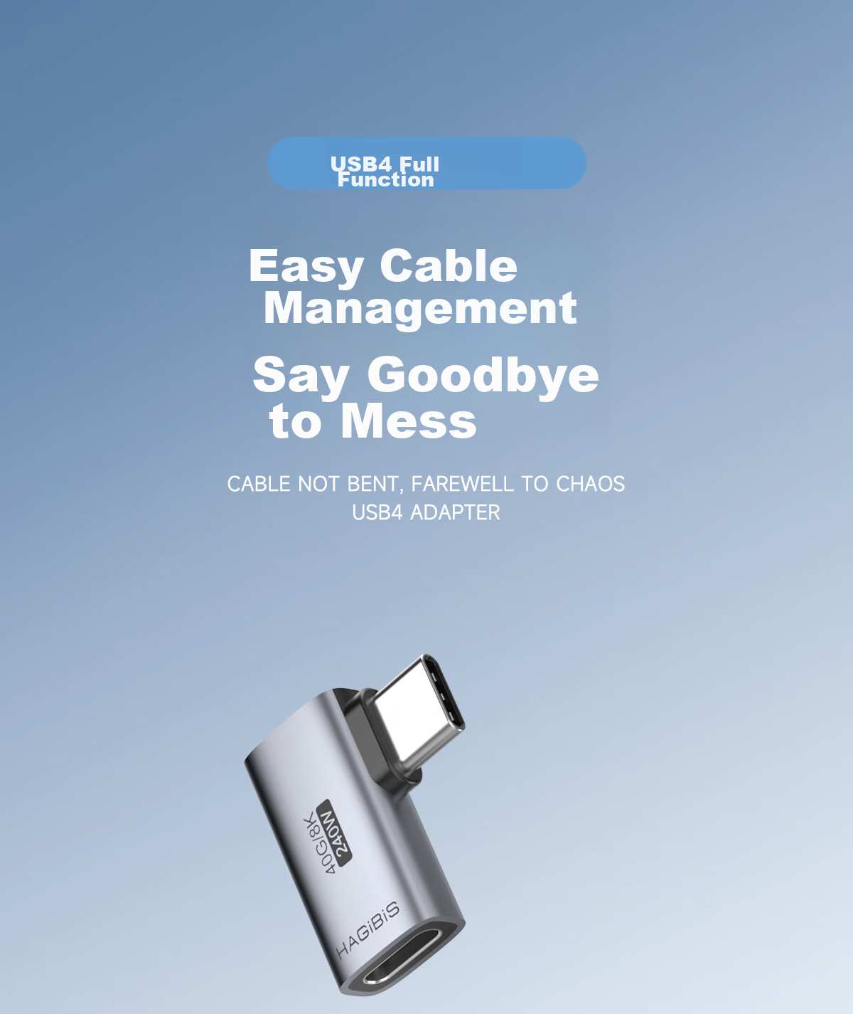 Переходник Hagibis Type-C угловой 90 градусов, Thunderbolt 4, USB4, Male-Female, для iPhone 16 и компьютеров