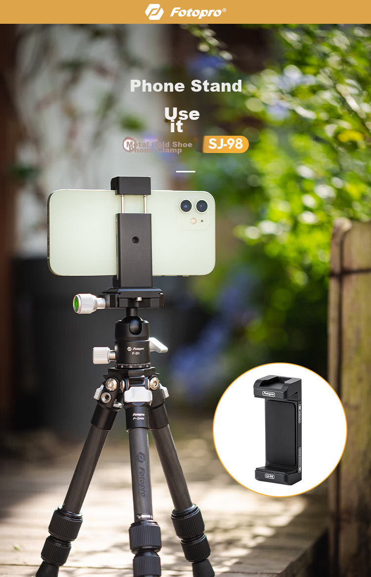 Зажим для телефона Fotopro SJ-98, металлический, с креплением на холодный башмак и интерфейсом 1/4 дюйма