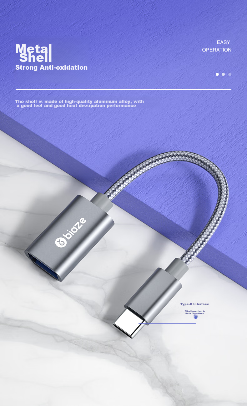 Кабель BIAZE OTG, адаптер Type-C на USB, конвертер USB-C Female в USB Male для телефонов Android, Apple, компьютеров MacBook, подключение USB-накопителей