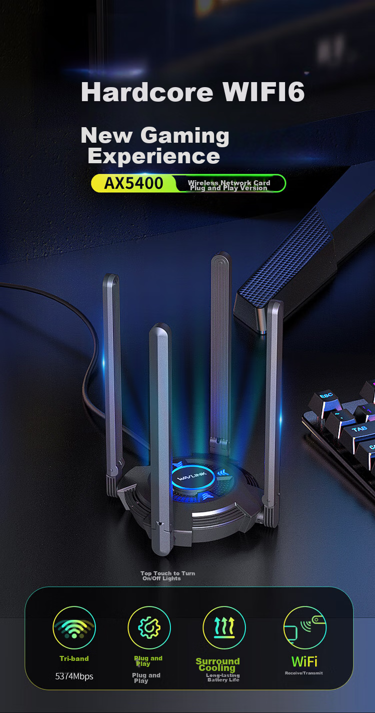Сетевой адаптер Wavlink Vitesse Ultra AX5400, WiFi 6, USB 3.0, двухдиапазонный, внешний