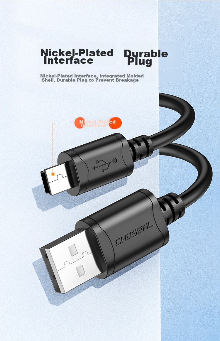 Кабель CHOSEAL USB 2.0 Type-A - Mini USB, 1 метр, черный