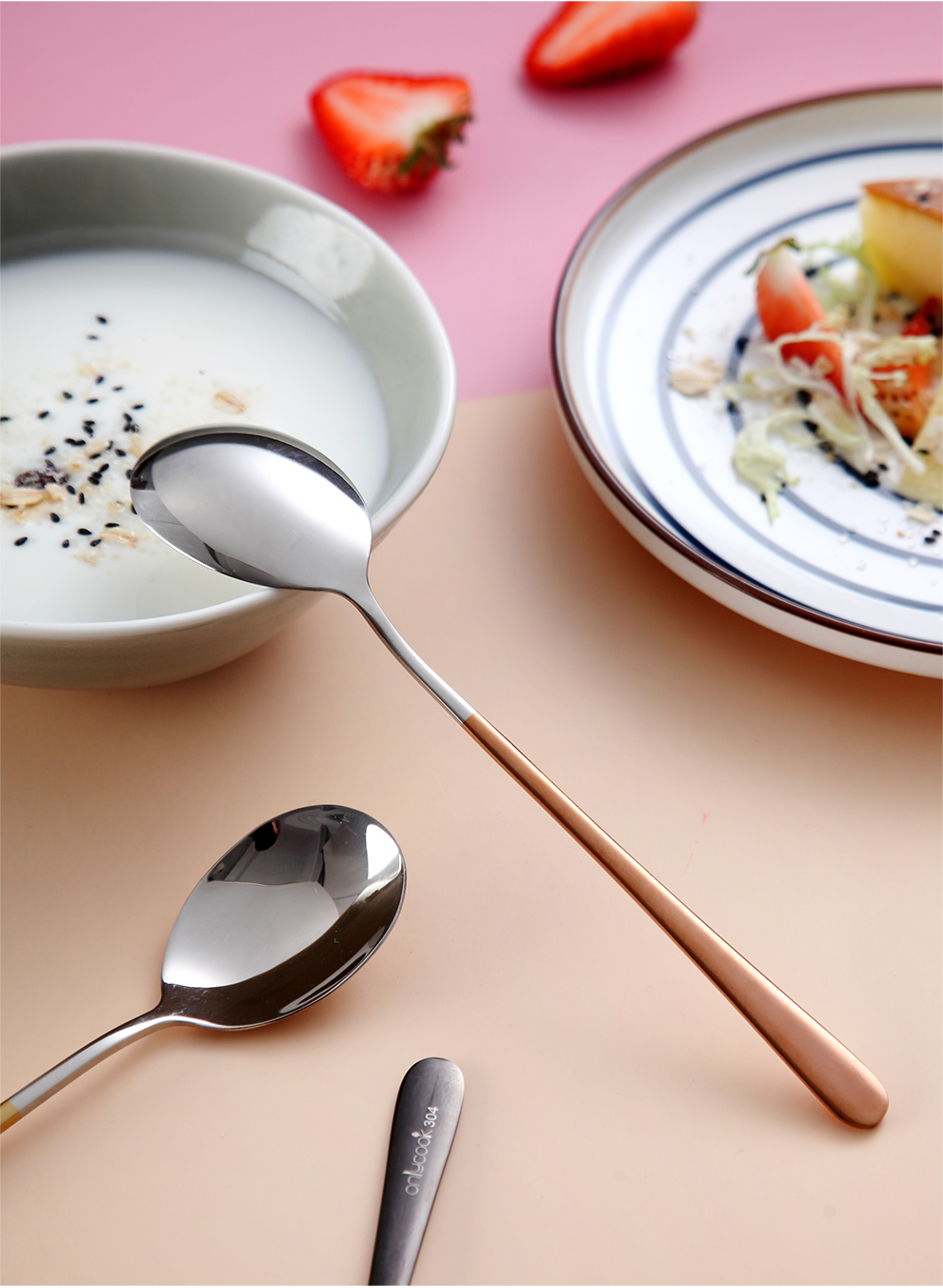 Onlycook Набор из 3 ложек из нержавеющей стали 304, ложки для супа, риса, десертов, с длинной ручкой, цветные
