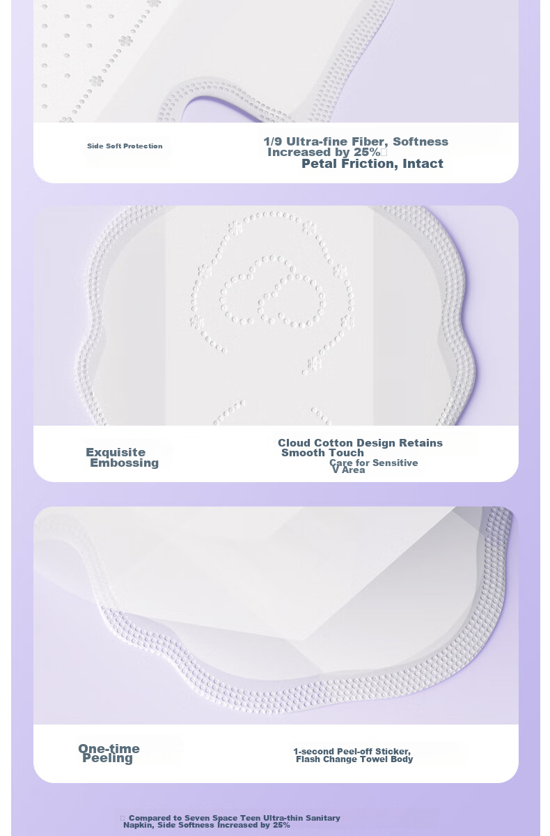 SPACE 7 Tianshan Velvet Cotton Sanitary Napkins, Ultra-Thin Pure Cotton, Breathable Night Use Menstrual Pads, 290mm, 15 Pieces