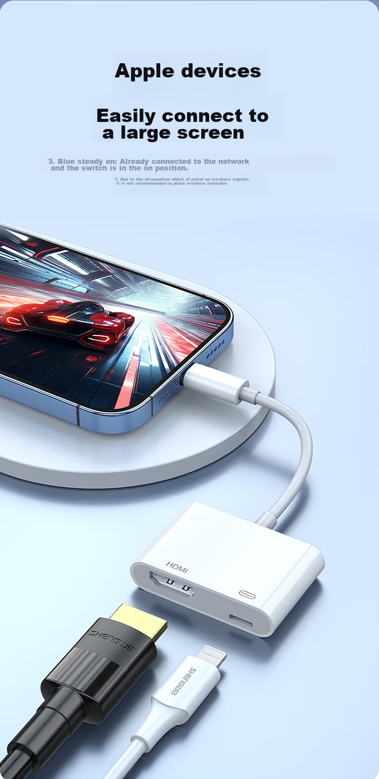 Переходник Shengwei Lightning на HDMI, адаптер для iPhone/iPad, поддержка 1080P, белый