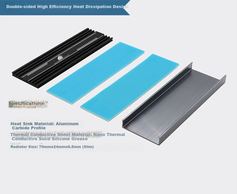 Охладитель для M.2 NVMe SSD LinkStone, алюминиевый радиатор с двойным охлаждением, 7 мм, Kuoling007