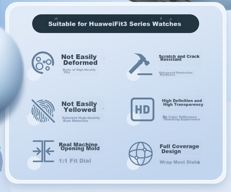 Защитный чехол-пленка Iboann для Huawei Fit3 Watch, прозрачный, силиконовый, полный охват