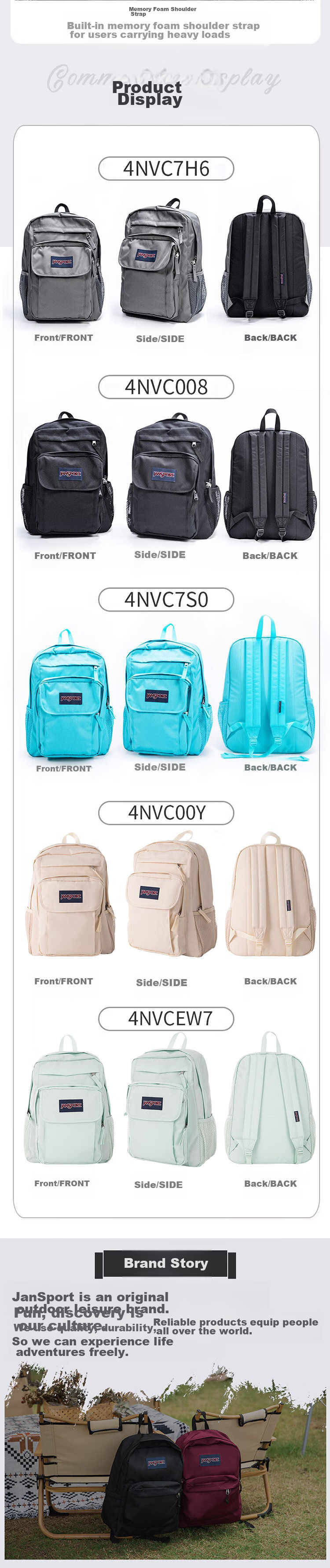 Рюкзак JANSPORT Jiesi'bao, вместительный рюкзак для мужчин и женщин, школьная сумка для студентов колледжа, 4NVC00Y, бежевый