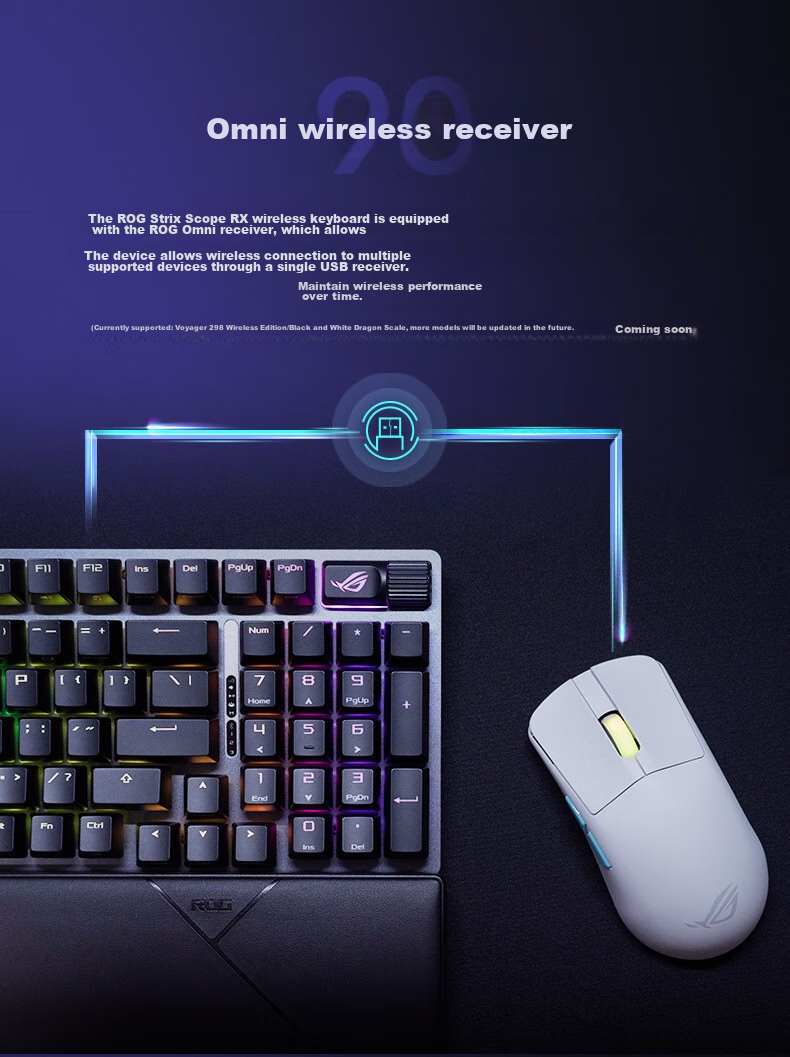 ROG Warrior 2 98 Беспроводная механическая клавиатура, проводное/беспроводное/Bluetooth тройное подключение, 96-клавишная раскладка, переключатели NX Ice Storm Gray, RGB, горячая замена