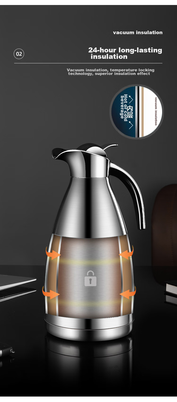 Термос MAXCOOK MCH-055, 2л, нержавеющая сталь 304, для горячей воды, бойлер