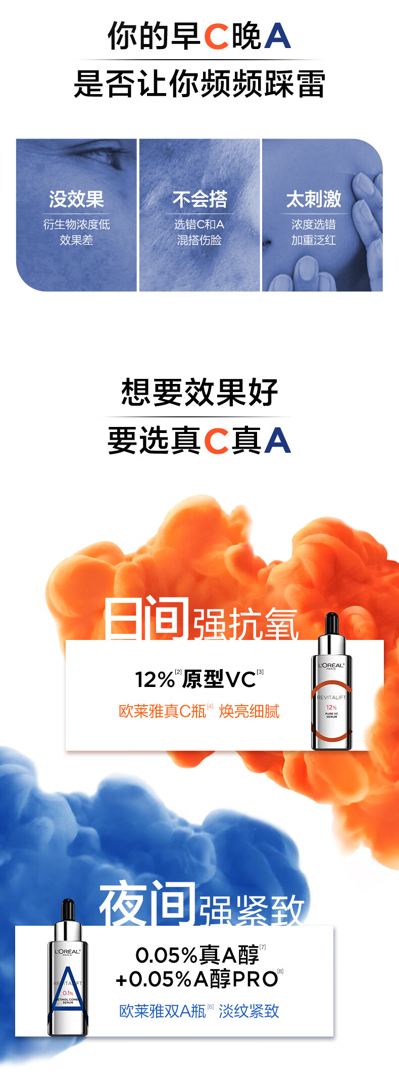 欧莱雅早C晚A精华套装  双A瓶真C瓶精华液抗皱抗氧面部护肤品生日礼物女