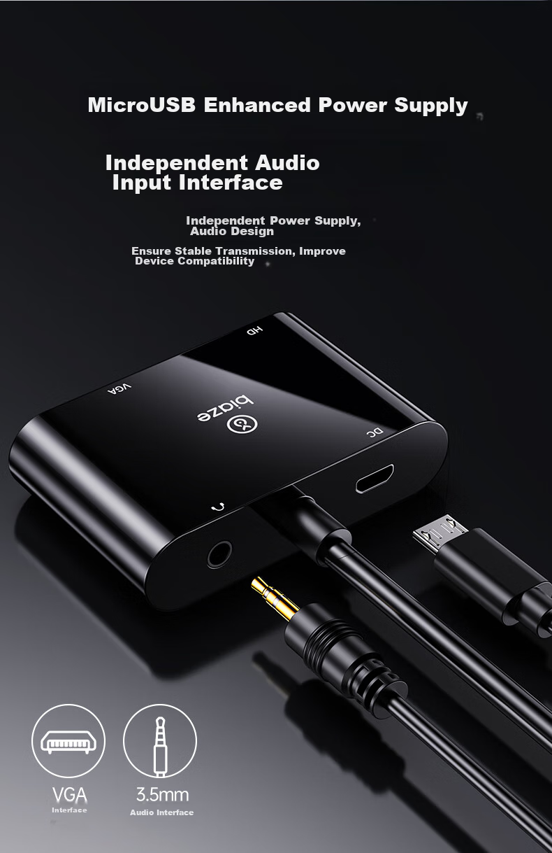 Конвертер BIAZE VGA в HDMI + VGA с аудио, разветвитель, удлинитель, один вход два выхода, подключение компьютера к телевизору или проектору
