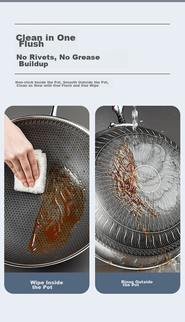 Сковорода MAXCOOK Wok, 316 нержавеющая сталь, 32см, антипригарная, трехслойная сталь, подходит для газовых и индукционных плит, MCC3902