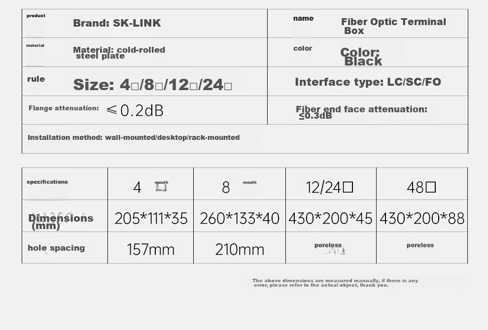 Оптический терминальный бокс SK-LINK, 4 порта, 8 коннекторов LC, одномодовый