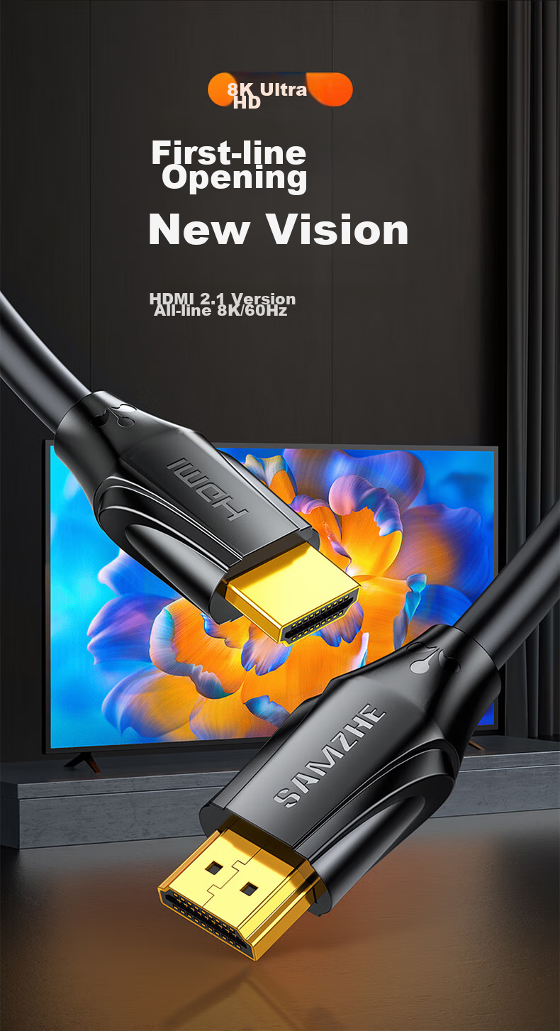 Кабель HDMI SAMZHE HG-10, версия 2.1, 1 метр, 8K 60Hz, 4K 240Hz, для ноутбука, ТВ, монитора, проектора, черный