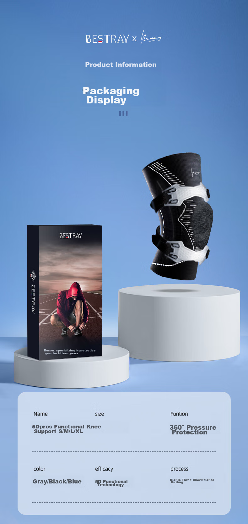 Профессиональный спортивный наколенник Bestray 5D Pro-S для защиты мениска, мужской, для баскетбола и фитнеса