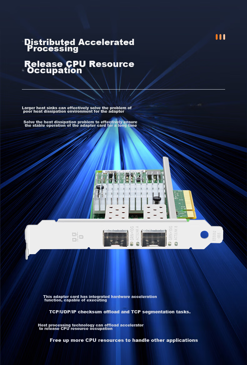 Сетевая карта EB-LINK X520-DA2 PCI-E X8 10G Dual-Port Fiber Optic, Intel 82599 Chip, SFP+ Optical Port, Server Network Adapter E10G42BF