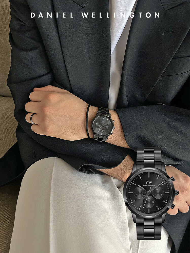 Мужские часы Daniel Wellington DW642, кварцевые, хронограф, стальные, черные