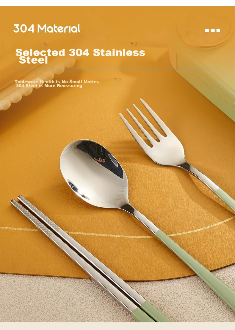 Набор столовых приборов Onlycook из нержавеющей стали 304, портативный набор с ложкой и палочками для еды, с контейнером, дизайн "Щенок"