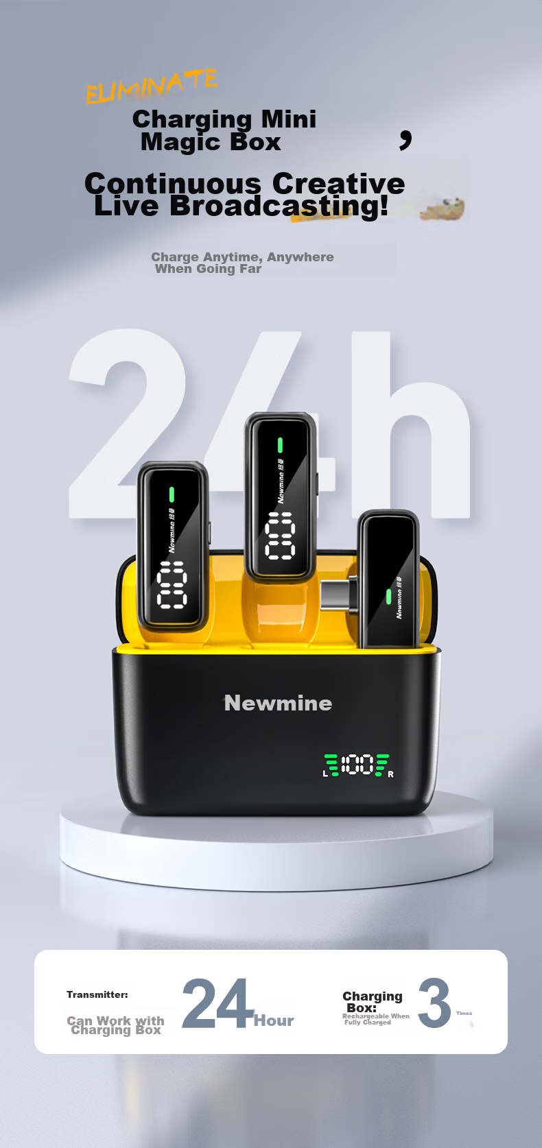 Беспроводной петличный микрофон Newmine MC203 для прямой трансляции, записи интервью, коротких видео на улице, с шумоподавлением и зарядным кейсом, двухканальный