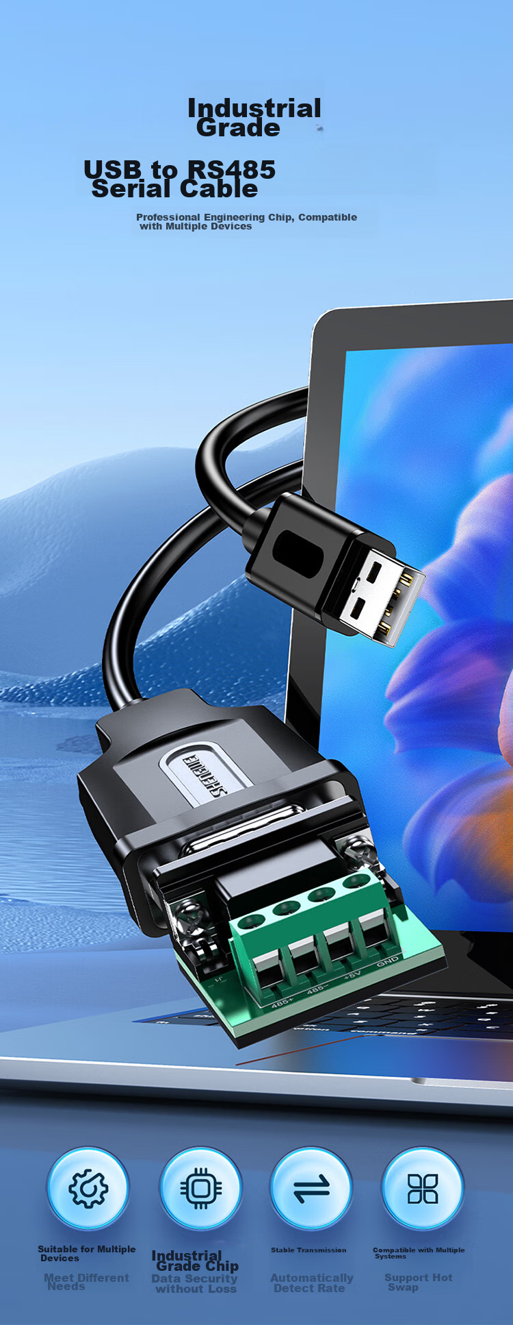 Кабель Shengwei USB to RS485, 1 метр, AML2010G, промышленный