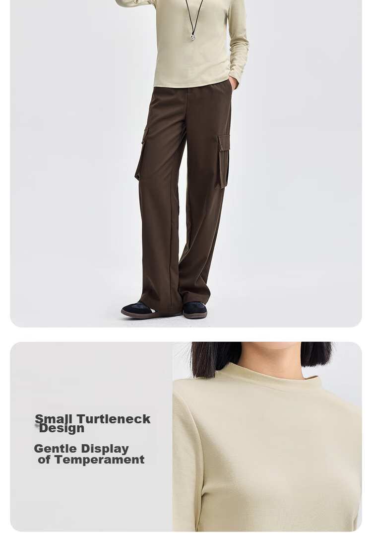 Женская футболка Giordano с длинным рукавом, однотонная, базовый стиль, нижняя рубашка из чистого хлопка, полувысокий воротник, топ для женщин 05322803