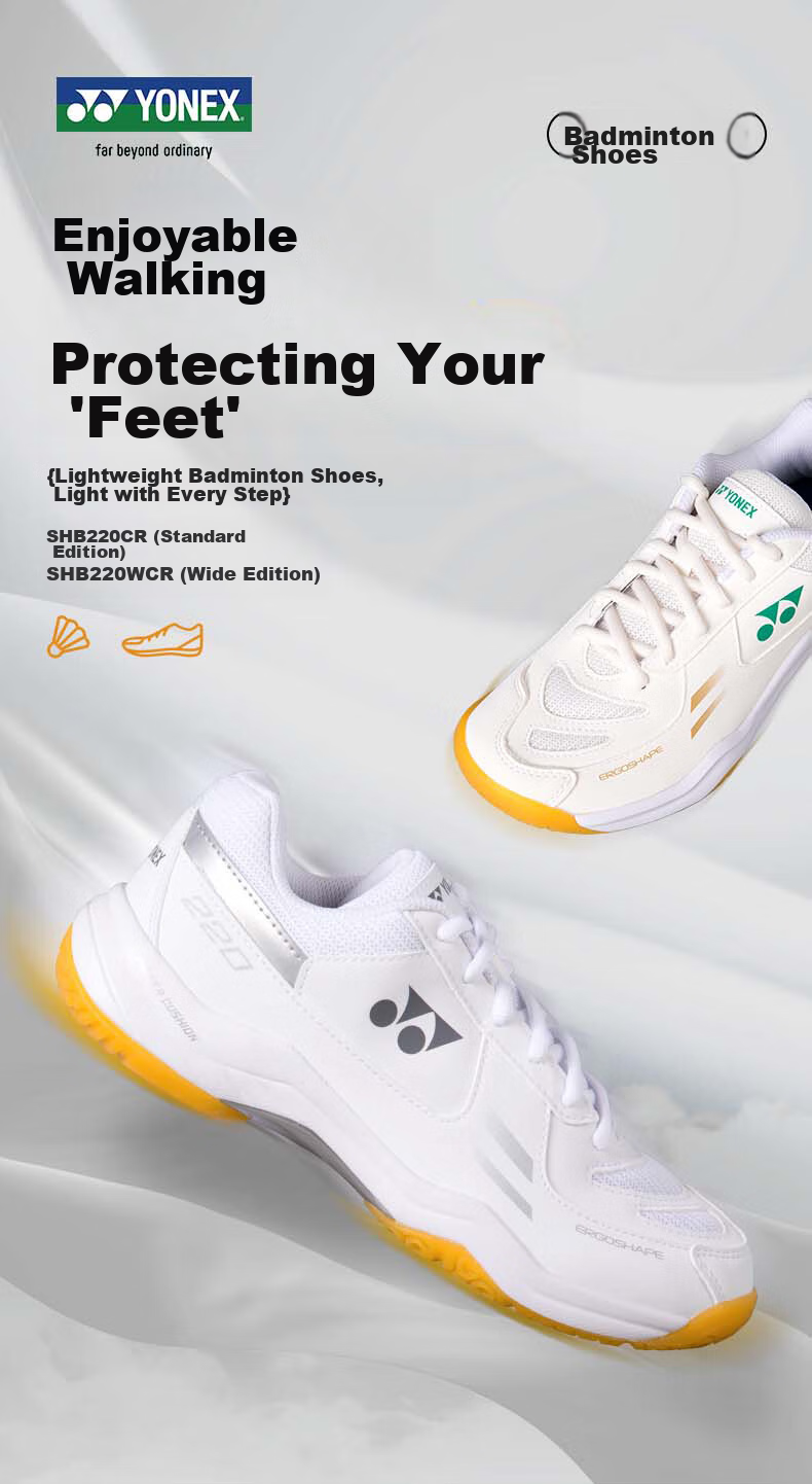Кроссовки для бадминтона YONEX SHB220CR, износостойкие, амортизирующие, нескользящие, удобные, для соревнований и тренировок, белый и серебристый, размер 41