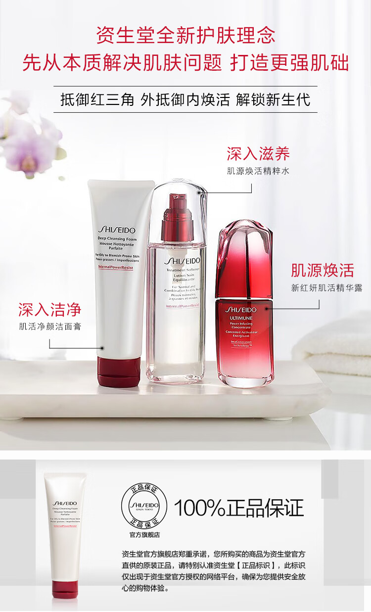 资生堂（SHISEIDO）肌活焕采洁面膏125ml 清洁毛孔改善粗糙洗面奶 生日礼物 礼盒