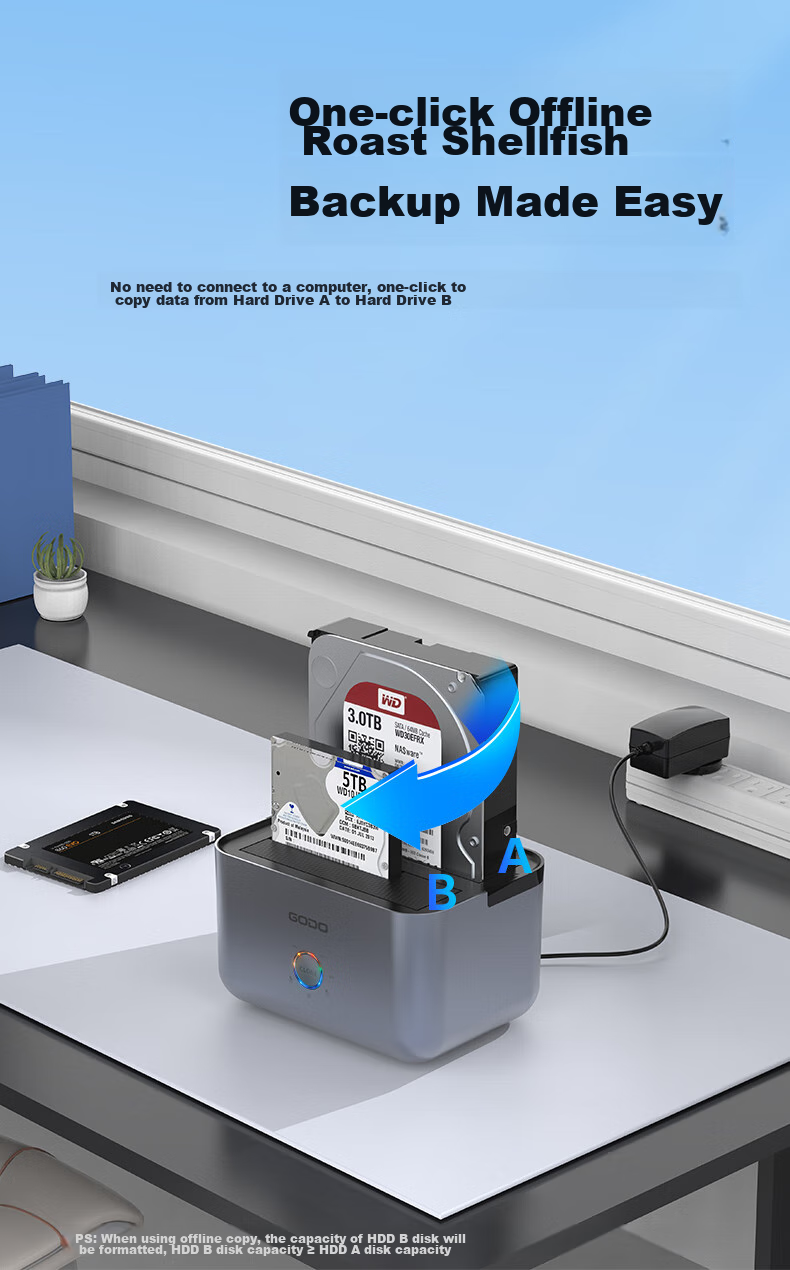 Внешний корпус GODO для жесткого диска 3.5" SATA, USB 3.0, с функцией копирования без ПК