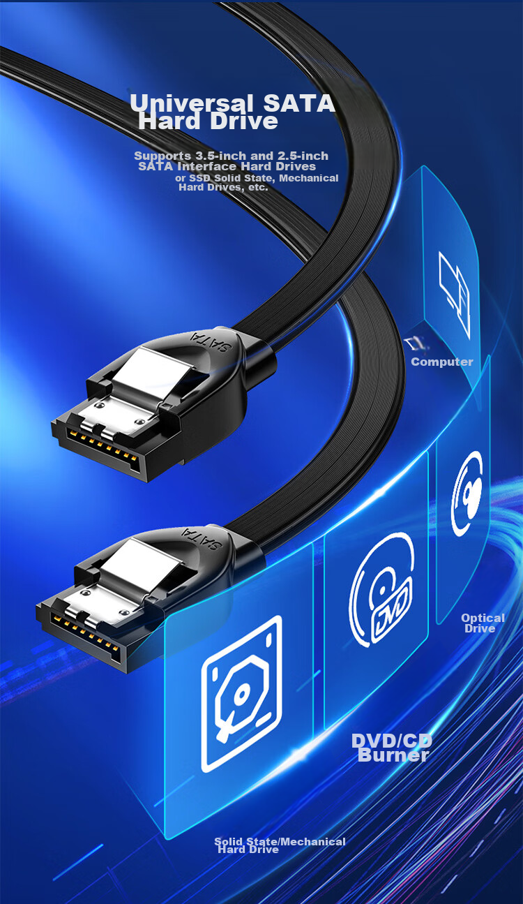 Кабель SATA 3.0 SAMZHE TK07 (прямой к прямому) + кабель питания SATA для SSD, комплект для подключения жесткого диска