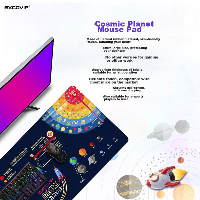 Игровой коврик для мыши EXCO Universe Planet, большой размер 700x300 мм, нескользящий, износостойкий, 0070