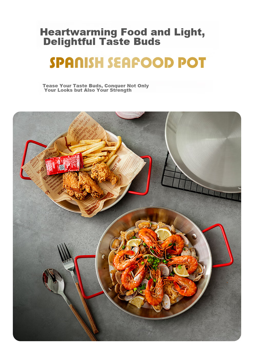 Тарелка Onlycook из нержавеющей стали, сервировочное блюдо для дома, закусочная тарелка с двойными ручками, для морепродуктов, диаметр 28 см