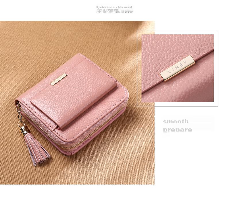 Женский кошелек Viney из натуральной кожи, короткий, складной, с большим отделением для купюр и монет, для ID карт, розовый