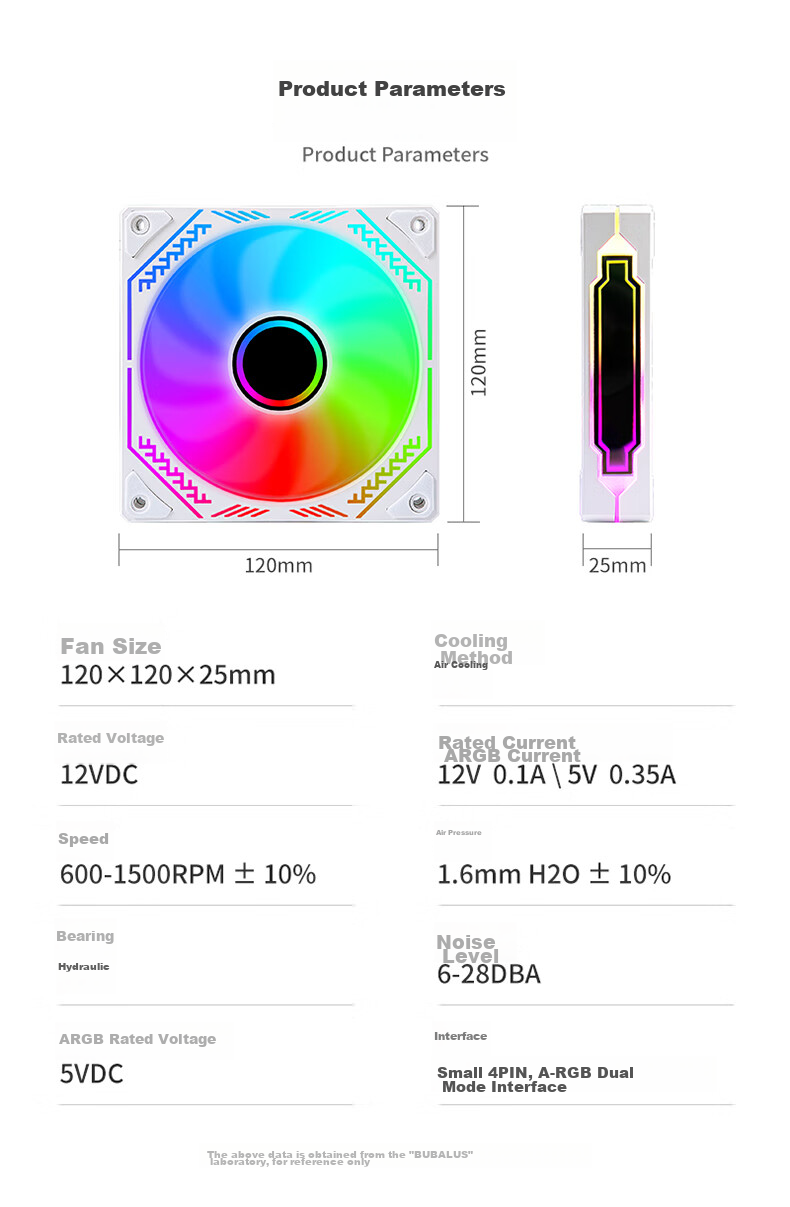Компьютерный вентилятор BUBLUS Phantom Mirror White Anti-Leaf, 12 см, ARGB RGB, ШИМ-управление скоростью, синхронизация подсветки