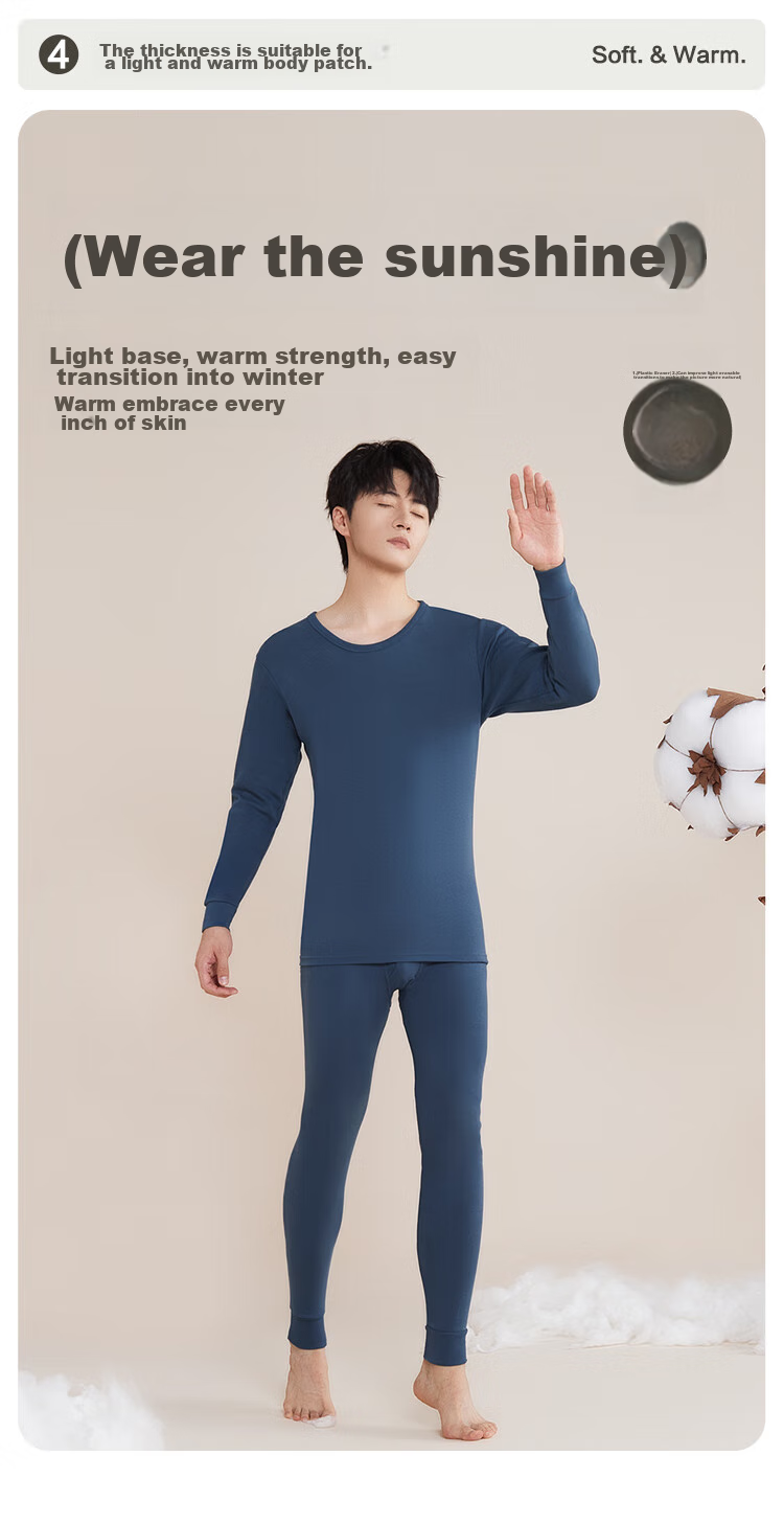 Комплект мужского термобелья Hodohome Autumn And Winter, из 100% хлопка, для мужчин среднего возраста и пожилых, размер L 170/95, цвет Xuanqing