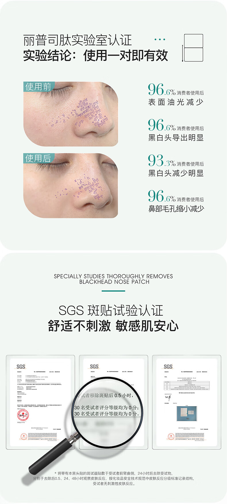 丽普司肽专研净透去黑头鼻贴膜 控油祛黑头粉刺清洁套装男女 3ml*5对