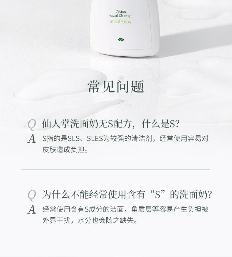 凡茜（fanxi）仙人掌洗面奶126ml洁面乳（水润不紧绷 植萃调配）