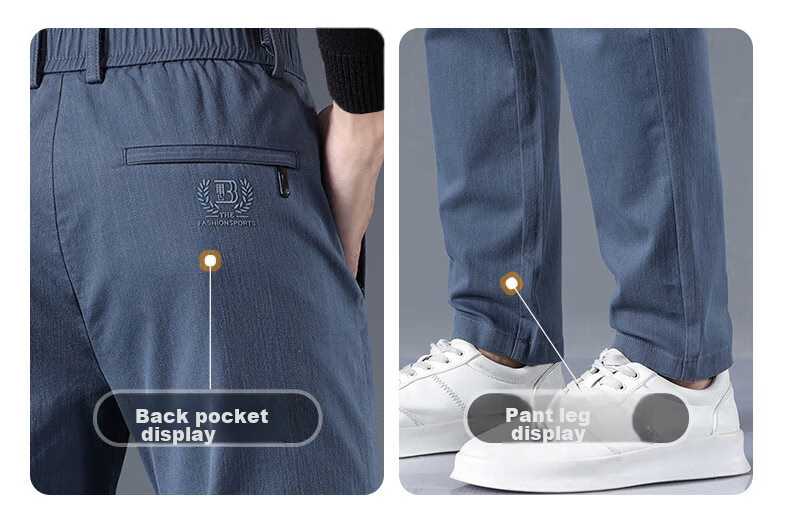 ROMON Casual Pants for Men, Autumn Trendy Trousers, Straight-Leg Comfortable Loose-Fit Sports Business Pants for Men, JK66 Denim Blue 34