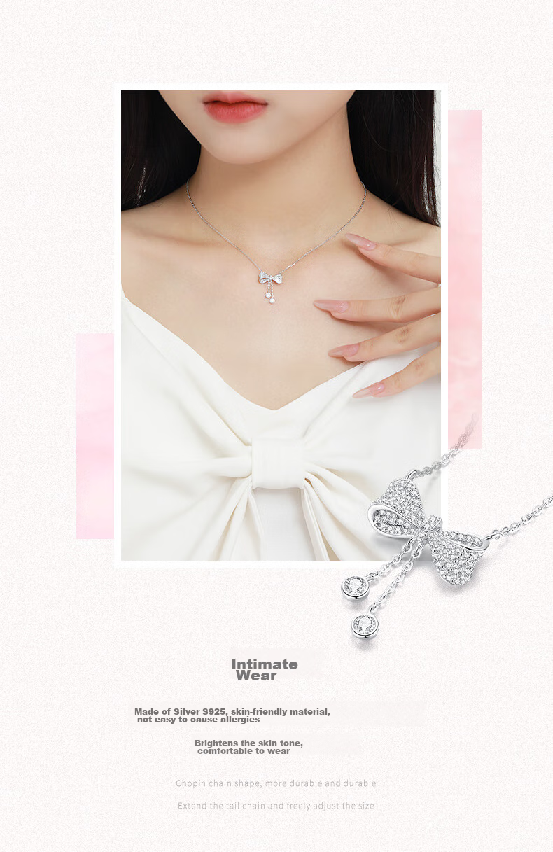 Серебряное ожерелье CHOW TAI SENG с подвеской "Бант-бабочка" для женщин, цепочка S925, элегантный подарок для девушки