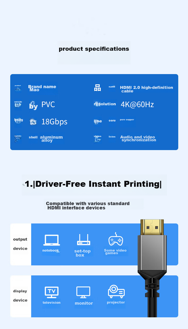 Кабель MM Spring HDMI 2.0, 4K HD, 0.5 метра, алюминиевый корпус
