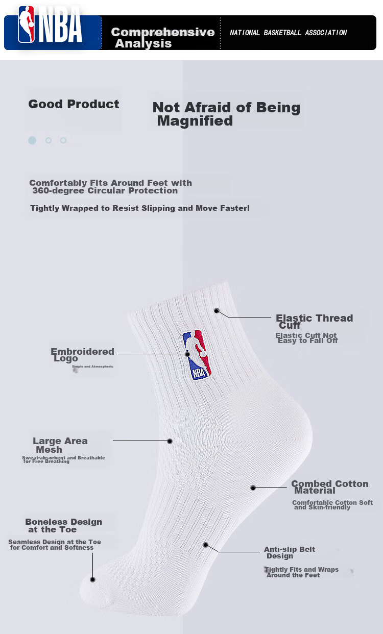 Мужские повседневные спортивные носки NBA, летние, с сетчатой ​​дышащей хлопковой тканью, для тренировок, бега, баскетбола, 6 пар, белый