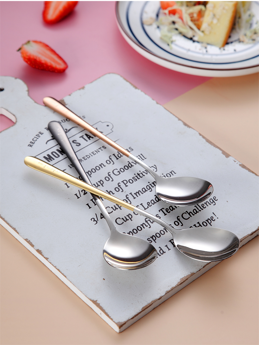 Onlycook Набор из 3 ложек из нержавеющей стали 304, ложки для супа, риса, десертов, с длинной ручкой, цветные