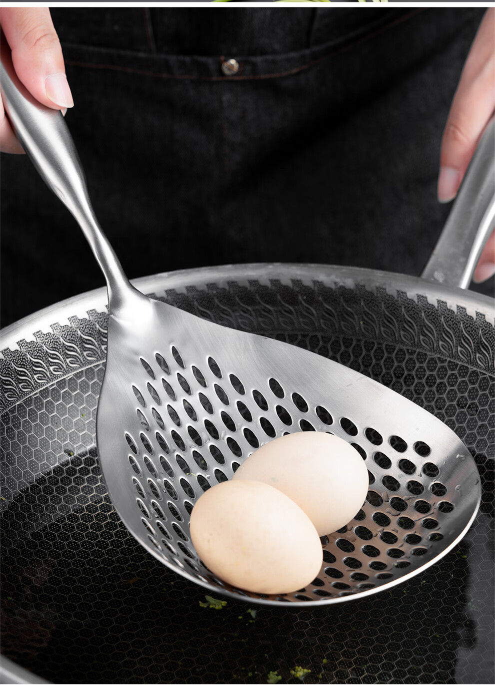 Onlycook 304 Нержавеющая сталь, шумовка, большая ложка-дуршлаг для пельменей, фильтр для фритюра, кухонная ложка с длинной ручкой, 43.2 см