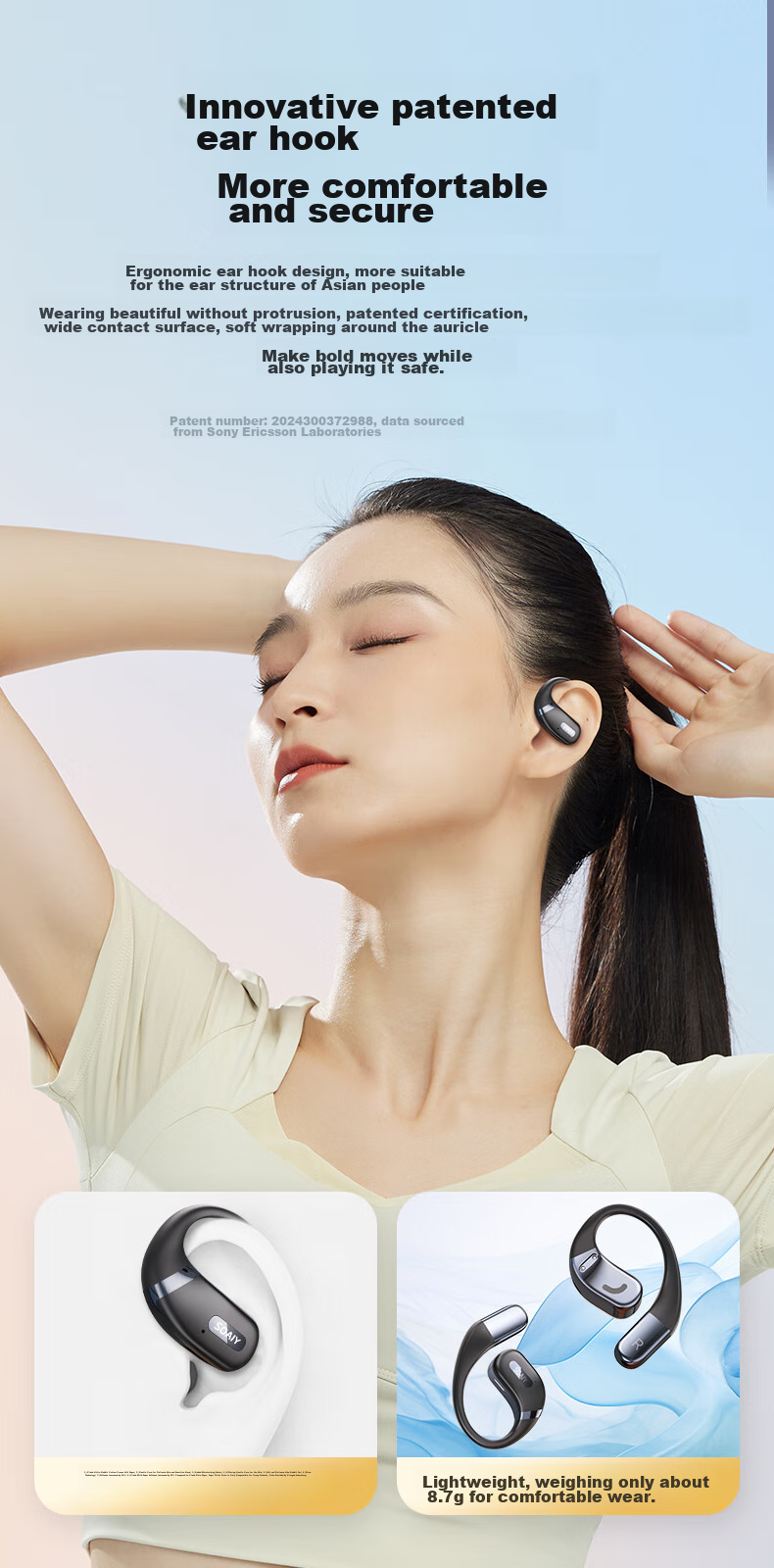 Беспроводные наушники Soaiy JS10 с открытым дизайном, креплением на ухо, True Wireless, без вкладышей, для спорта и бега с шумоподавлением, совместимые с Huawei, Xiaomi, Honor, черные