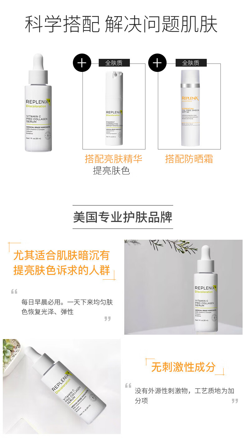 ReplenixTopix  容光焕发VC精华液 30ml维C20%提亮肤色 纯净护肤