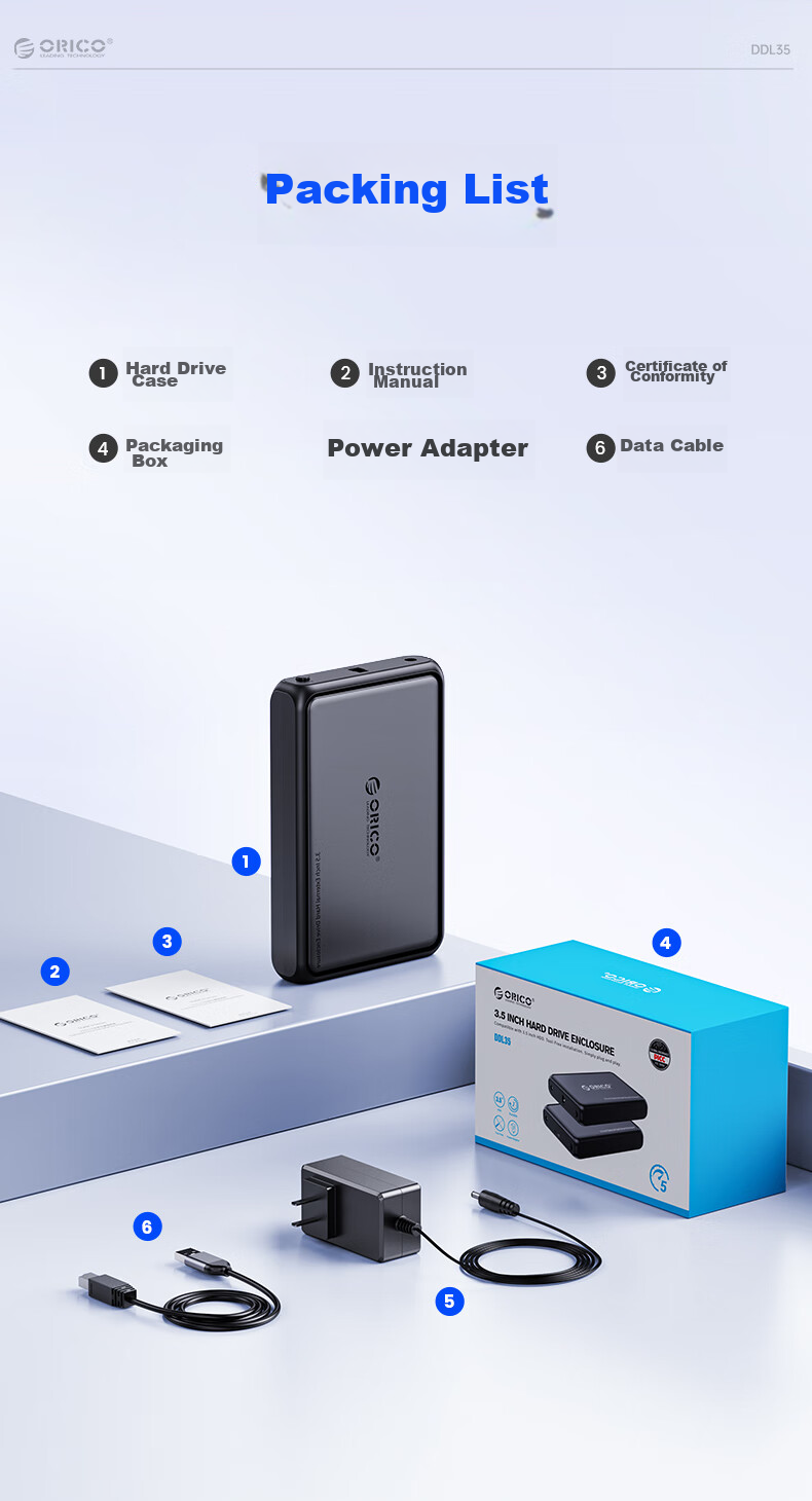 Внешний корпус ORICO DDL35 для жестких дисков 3.5 дюйма SATA, USB 3.1, черный